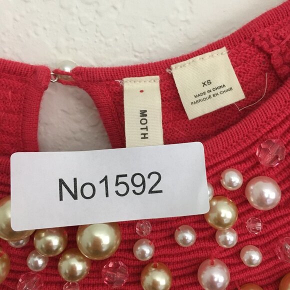 Anthropologie Moth Brienne Pearl Sweater Cap Sleeves Size XS-M Pink/Red - Picture 15 of 15